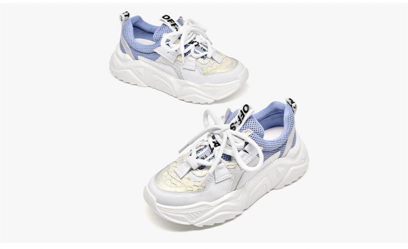 Chelma Sneaker Platform Søde Lædersko Til Kvinder - Hvid Blå
