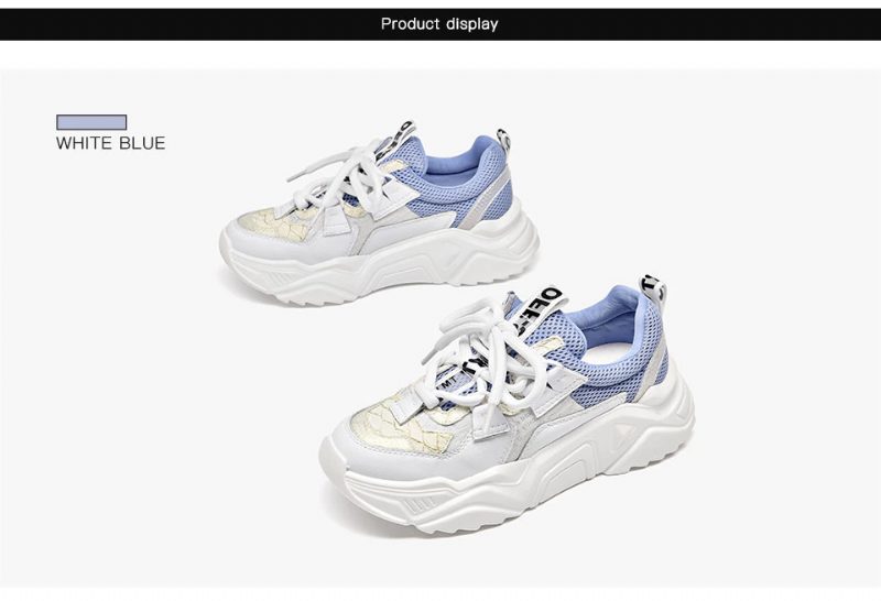 Chelma Sneaker Platform Søde Lædersko Til Kvinder - Hvid Blå
