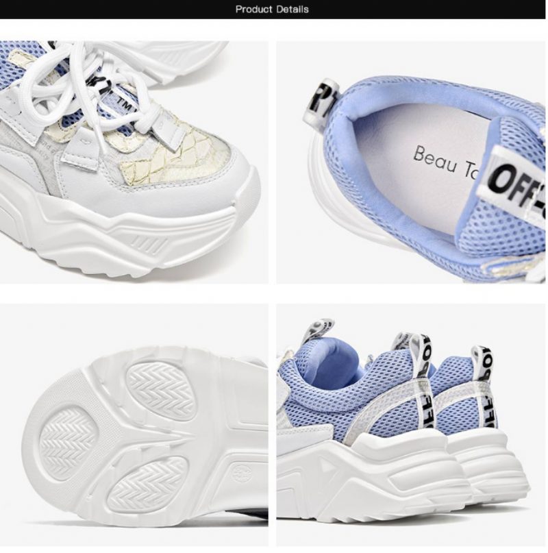 Chelma Sneaker Platform Søde Lædersko Til Kvinder - Hvid Blå