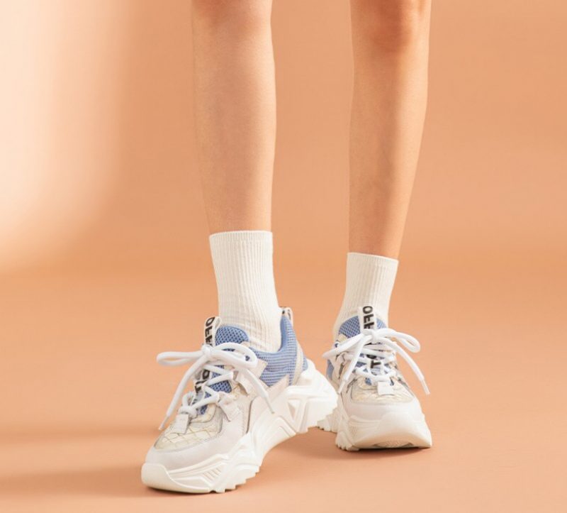 Chelma Sneaker Platform Søde Lædersko Til Kvinder - Hvid Blå