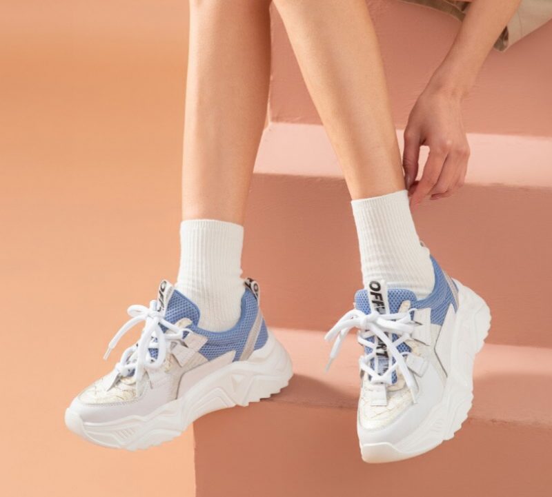 Chelma Sneaker Platform Søde Lædersko Til Kvinder - Hvid Blå