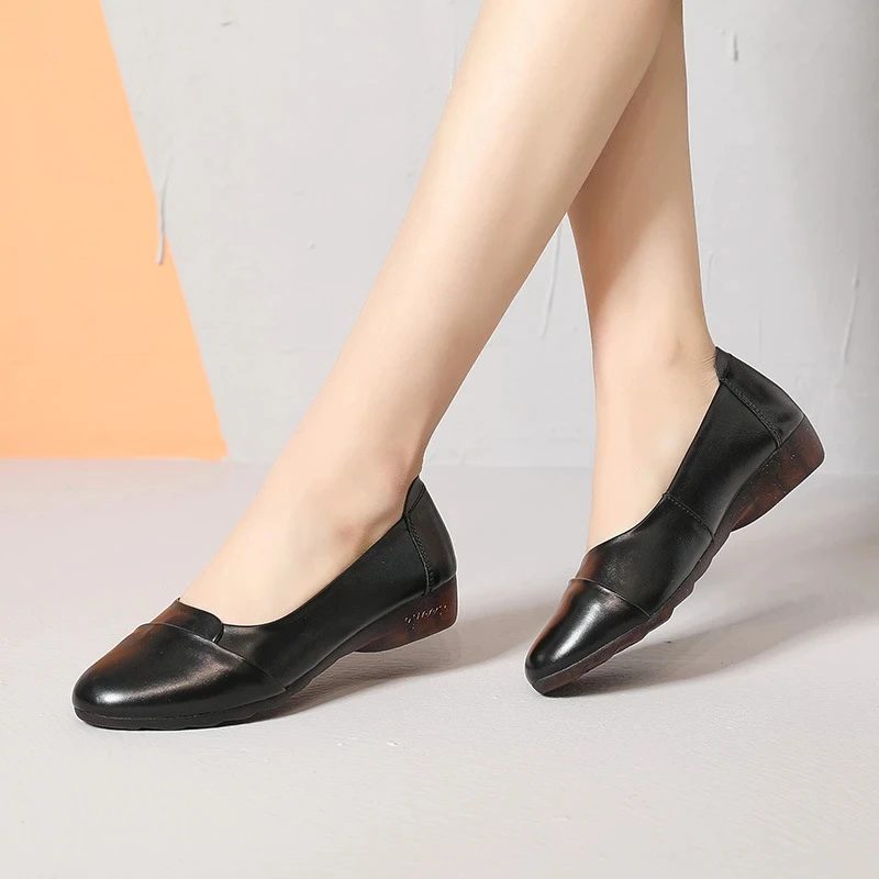 Cher Flade Læder Loafer Slip-on Sko Til Kvinder - Beige