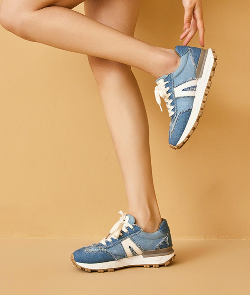 Clara Sneaker I Læder Med Snørebånd Til Kvinder - Blå