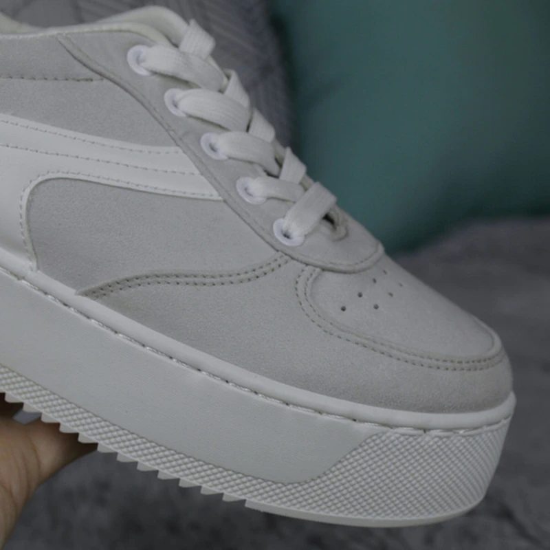 Cleo Plataform Canvas Sort Sneaker Med Snørebånd Til Kvinder - Grå