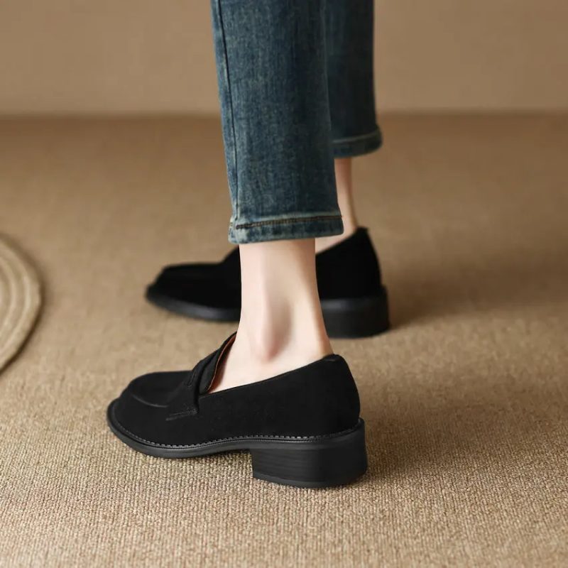 Cornelia Dame Med Hæle Læder Loafer - Sort