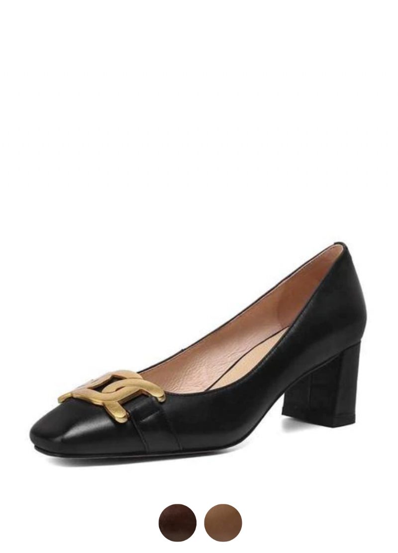Cristy Dame Elegant Læder Pumps Sorte Sko