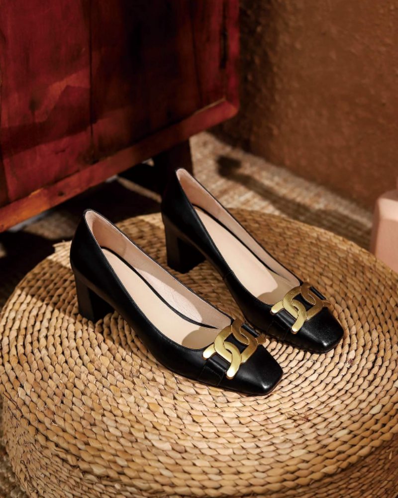 Cristy Dame Elegant Læder Pumps Sorte Sko - Sort