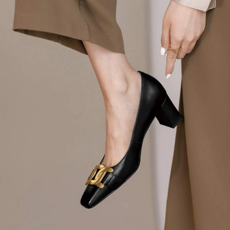 Cristy Dame Elegant Læder Pumps Sorte Sko - Sort