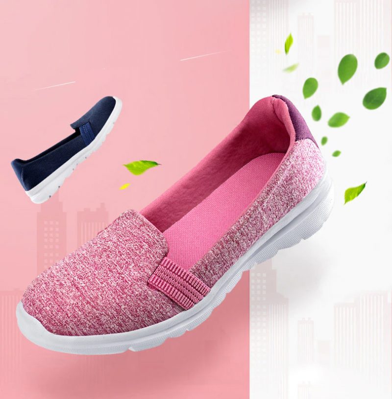 Daglige Kvinders Bløde Åndbare Mesh Casual Flat Loafers Sko - Pink