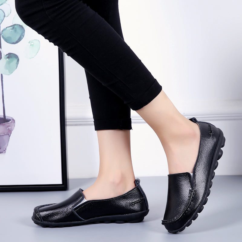 Debbie Dame Læder Loafers Sko Slip On - Beige