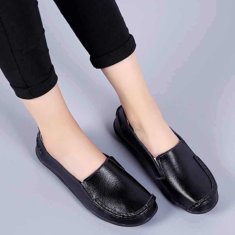 Debbie Dame Læder Loafers Sko Slip On - Beige