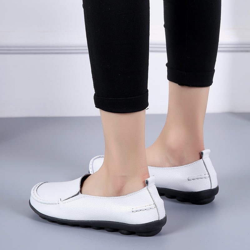 Debbie Dame Læder Loafers Sko Slip On - Beige