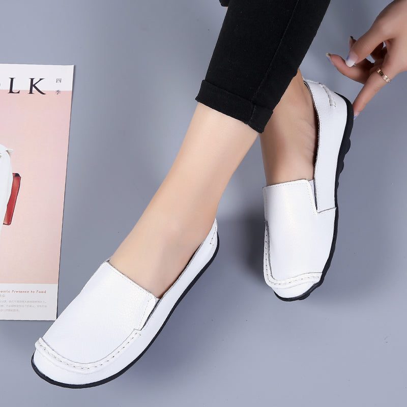 Debbie Dame Læder Loafers Sko Slip On - Beige