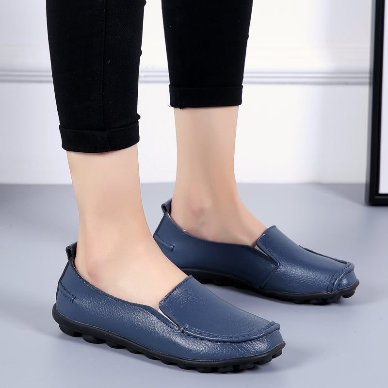 Debbie Dame Læder Loafers Sko Slip On - Beige
