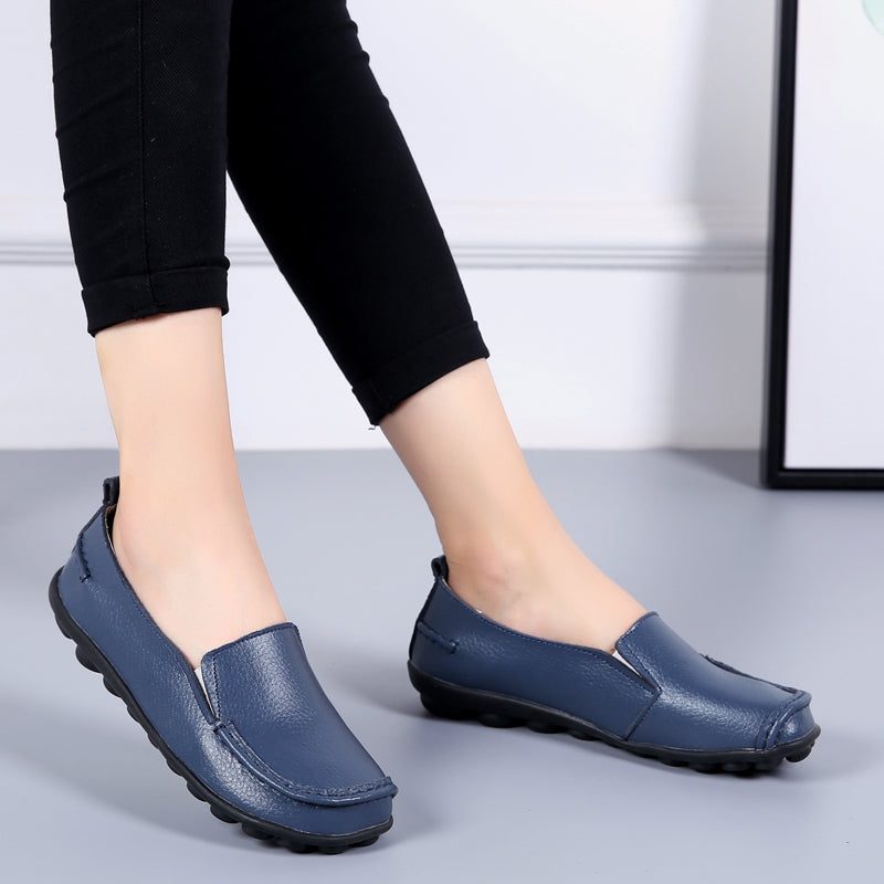 Debbie Dame Læder Loafers Sko Slip On - Beige