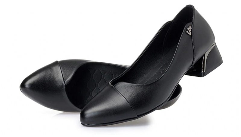 Delfina Dame Læder Kjole Pumps Sko - Sort