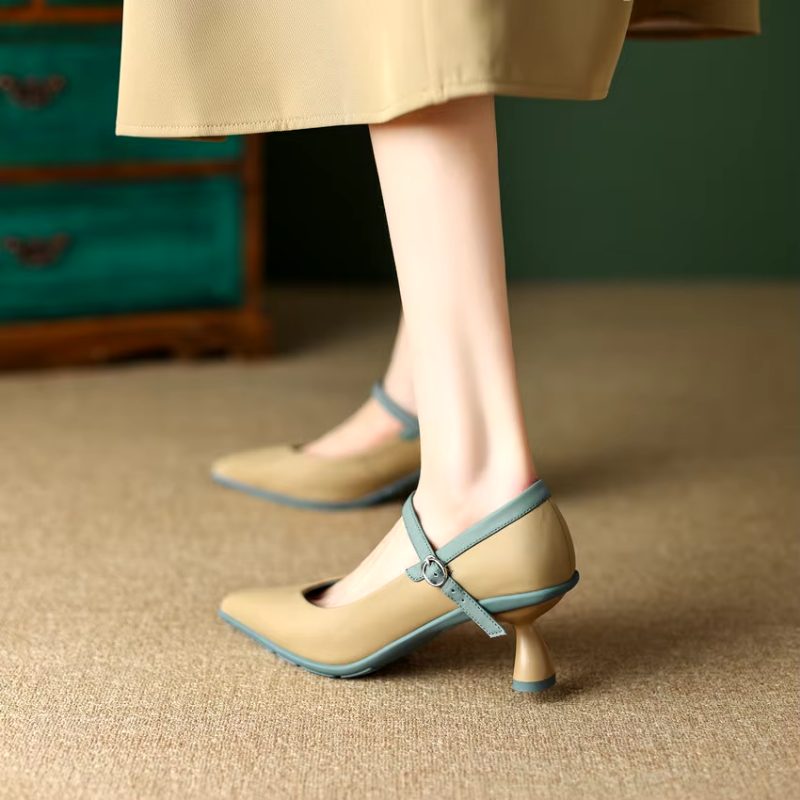 Delia Dame Læder Kjole Pumps - Abrikos