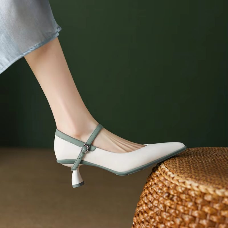 Delia Dame Læder Kjole Pumps - Abrikos