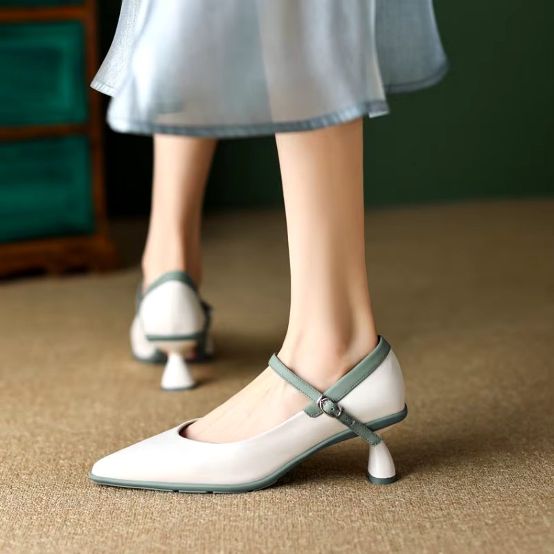 Delia Dame Læder Kjole Pumps - Abrikos