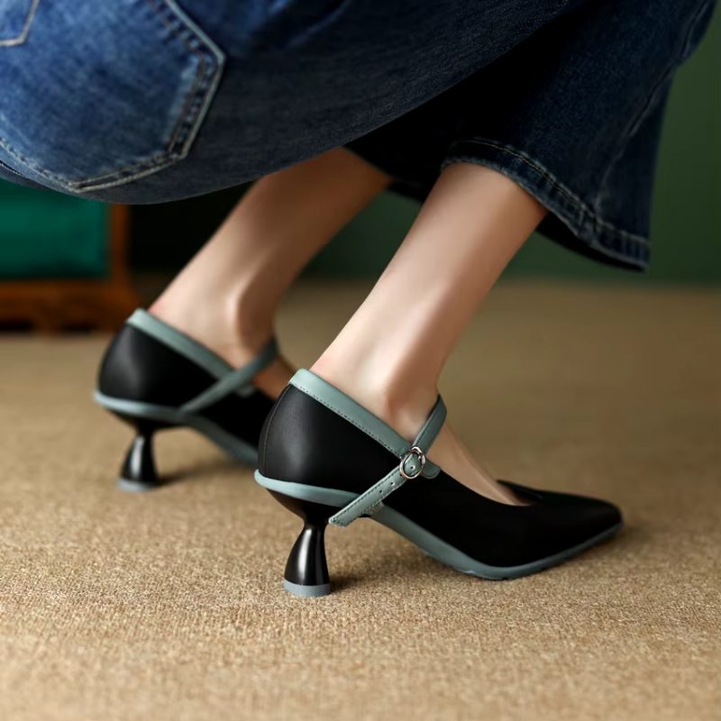 Delia Dame Læder Kjole Pumps - Abrikos