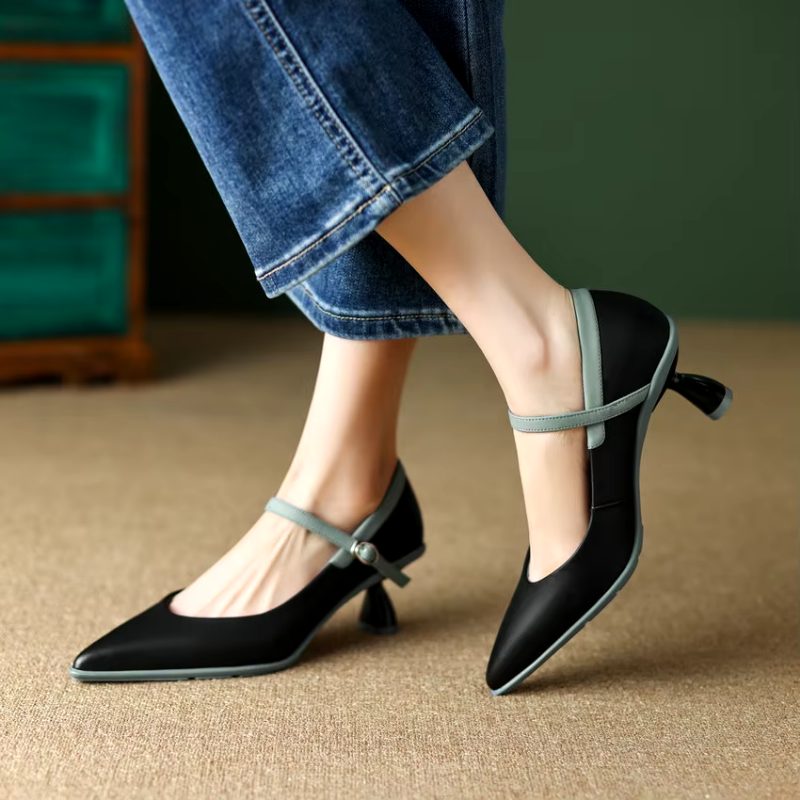 Delia Dame Læder Kjole Pumps - Abrikos