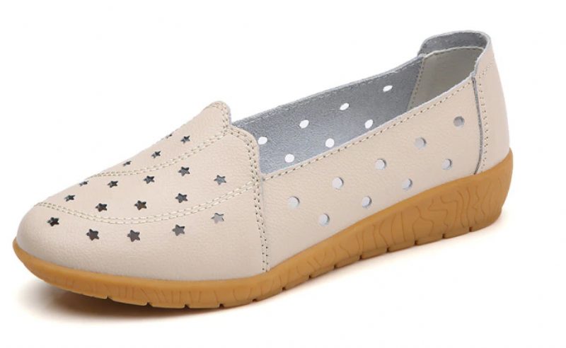 Delu Loafer-sko I Læder Til Kvinder - Beige Hul