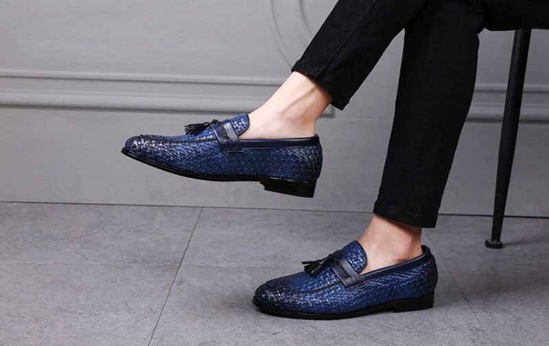 Delvet Loafers Luksussko Til Mænd - Blå