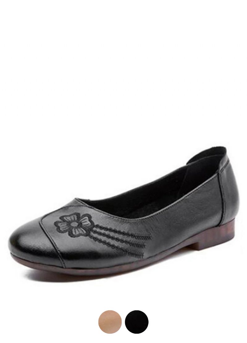 Dianna Damebroderede Bløde Læder Slip-on Loafer Sko