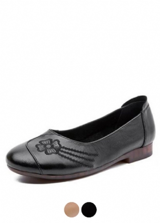 Dianna Damebroderede Bløde Læder Slip-on Loafer Sko