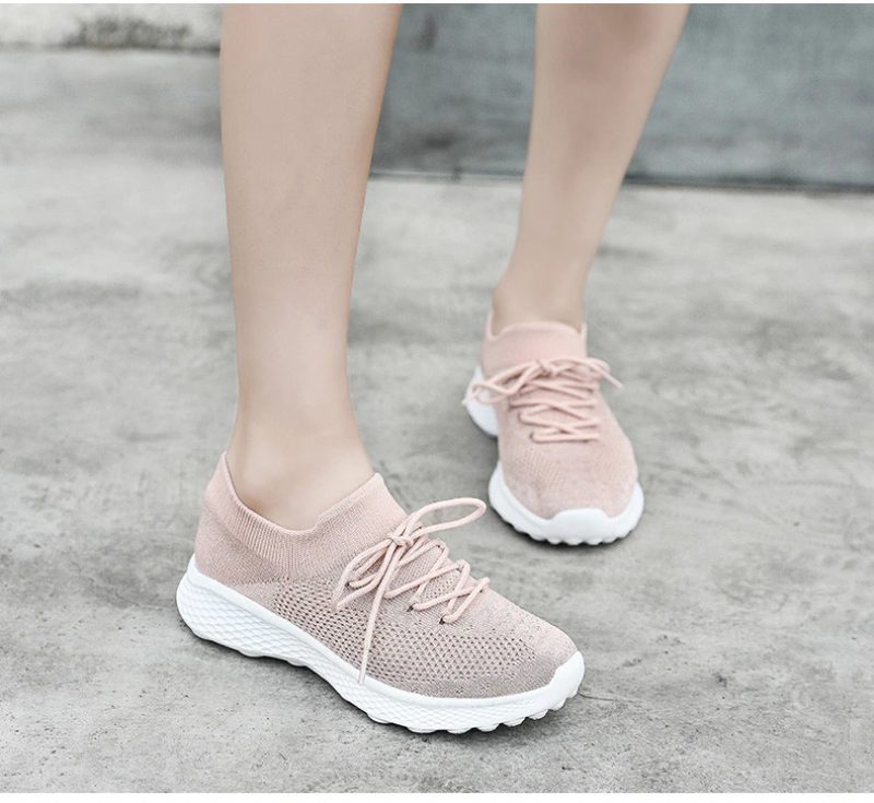 Dominga Sneaker Åndbar Snøre-sport Flade Sko Til Kvinder - Pink