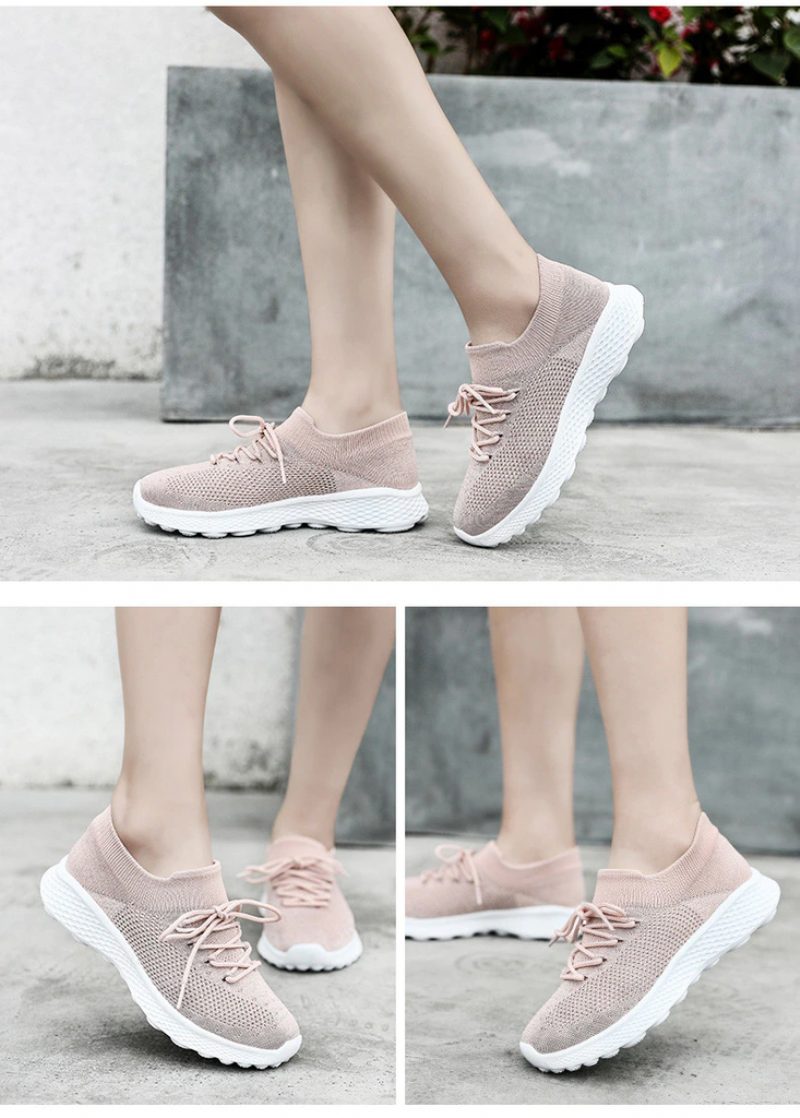 Dominga Sneaker Åndbar Snøre-sport Flade Sko Til Kvinder - Pink