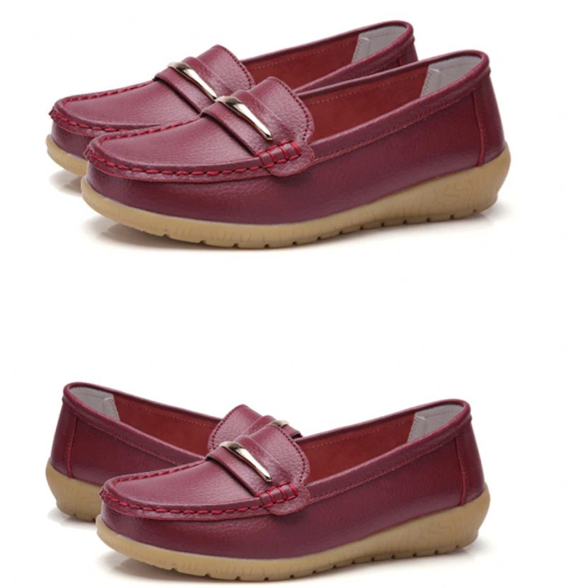 Edna Ægte Lædersko Til Kvinder Flat Loafer Forår Efterår - Hvid