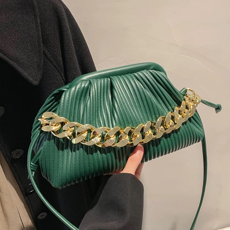 Eimy Crossbody-håndtaske Med Tyk Kæde Til Kvinder - Stor Grøn