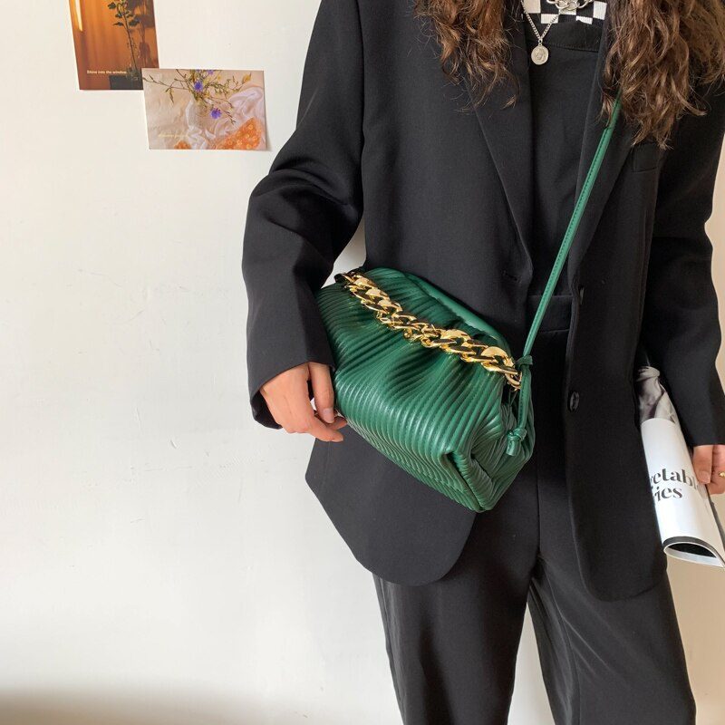 Eimy Crossbody-håndtaske Med Tyk Kæde Til Kvinder - Stor Grøn