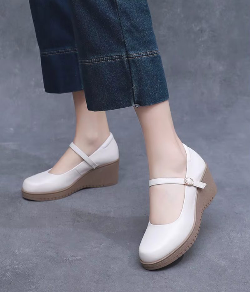 Elaine Dame Ankel Strap Wedges Pumps - Sort