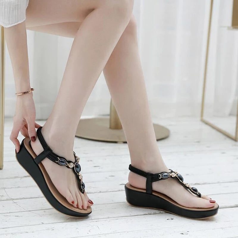 Elsa Sandal Med Kilehæl Til Kvinder - Beige