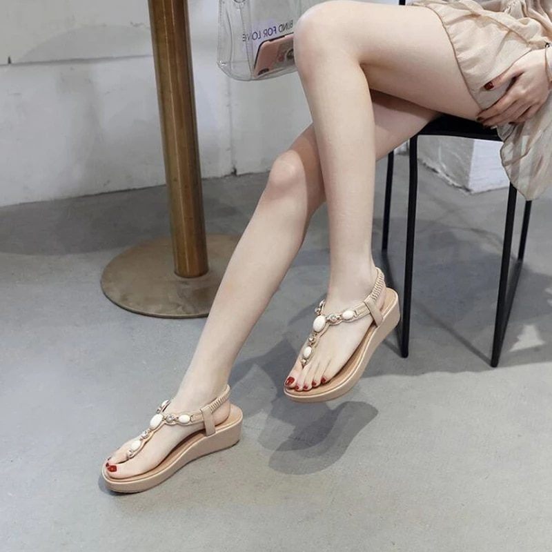 Elsa Sandal Med Kilehæl Til Kvinder - Beige