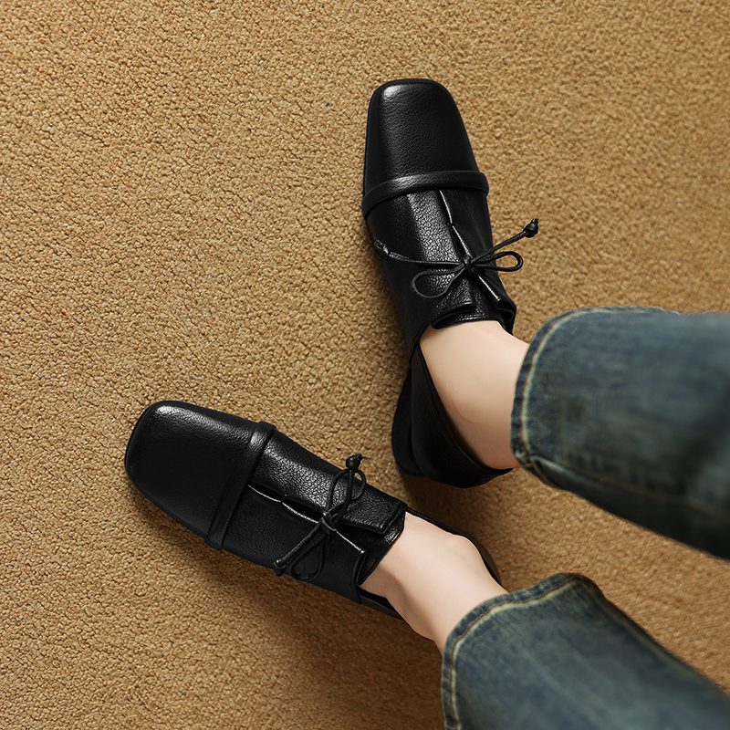 Elsi Kvinders Square Toe Loafers I Læder - Sort