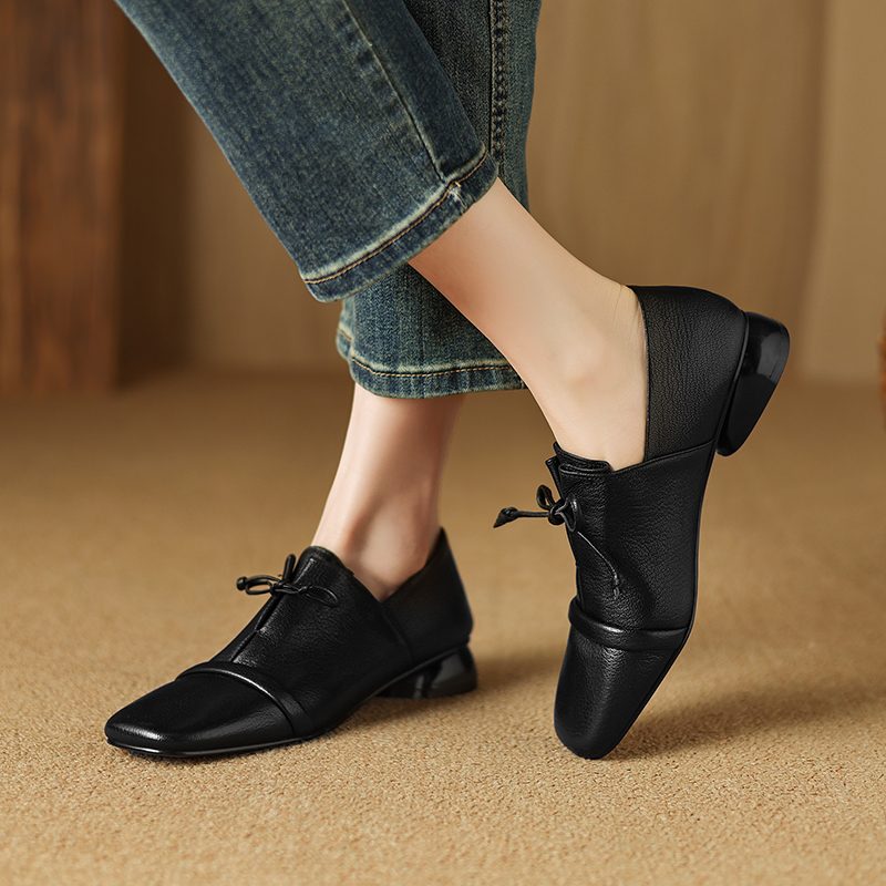 Elsi Kvinders Square Toe Loafers I Læder - Sort