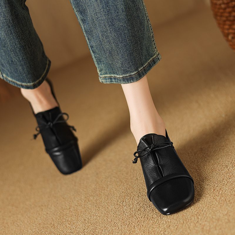 Elsi Kvinders Square Toe Loafers I Læder - Sort