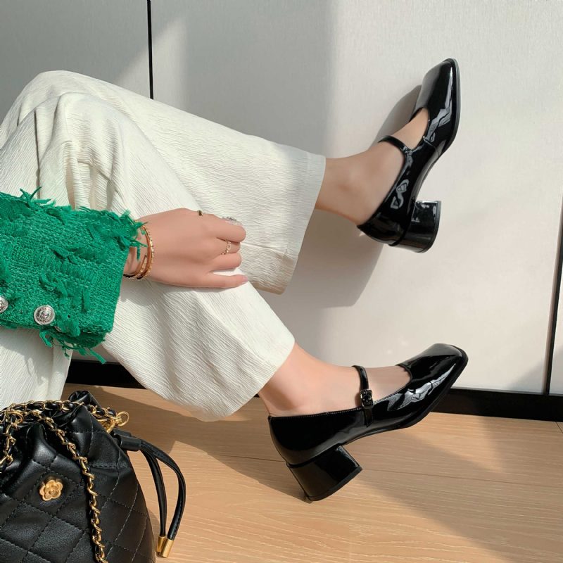 Elsy Dame Spænde Strap Elegant Pumps Sko - Sort