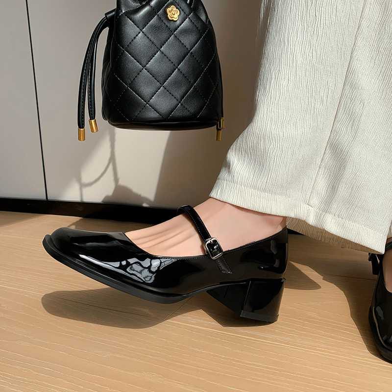 Elsy Dame Spænde Strap Elegant Pumps Sko - Sort