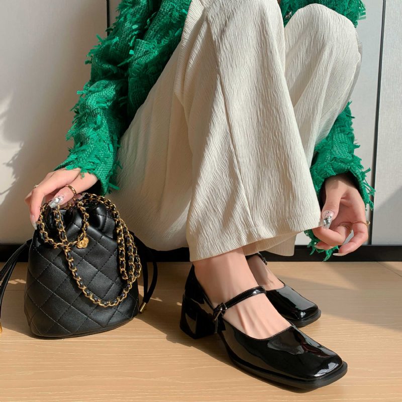 Elsy Dame Spænde Strap Elegant Pumps Sko - Sort