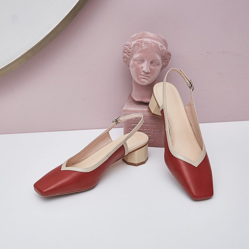 Emilia Dame Læder Square Toe Sandal - Beige