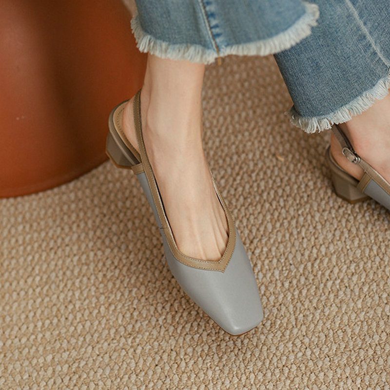 Emilia Dame Læder Square Toe Sandal - Beige