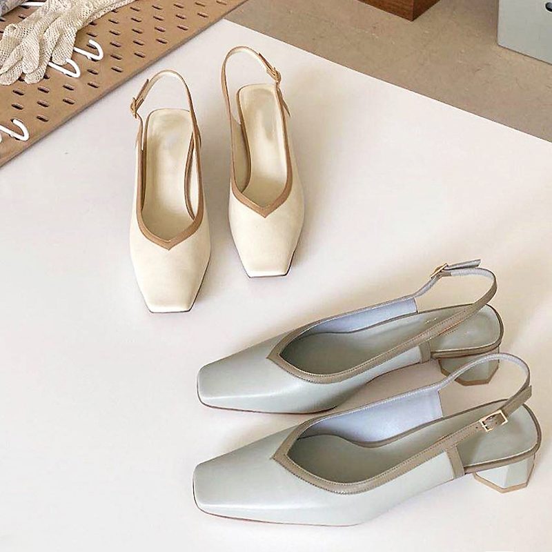 Emilia Dame Læder Square Toe Sandal - Beige