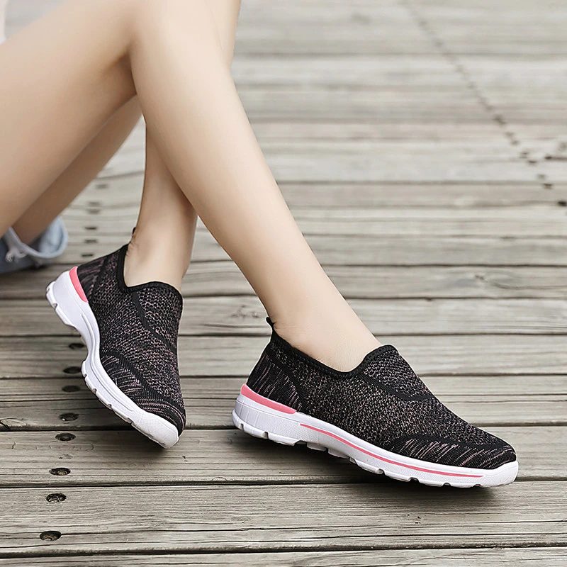 Estelita Kvinders Slip-on Åndbar Mesh Sommer Fashion Flat Black Sko - Sort Rød