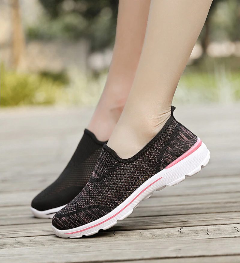 Estelita Kvinders Slip-on Åndbar Mesh Sommer Fashion Flat Black Sko - Sort Rød