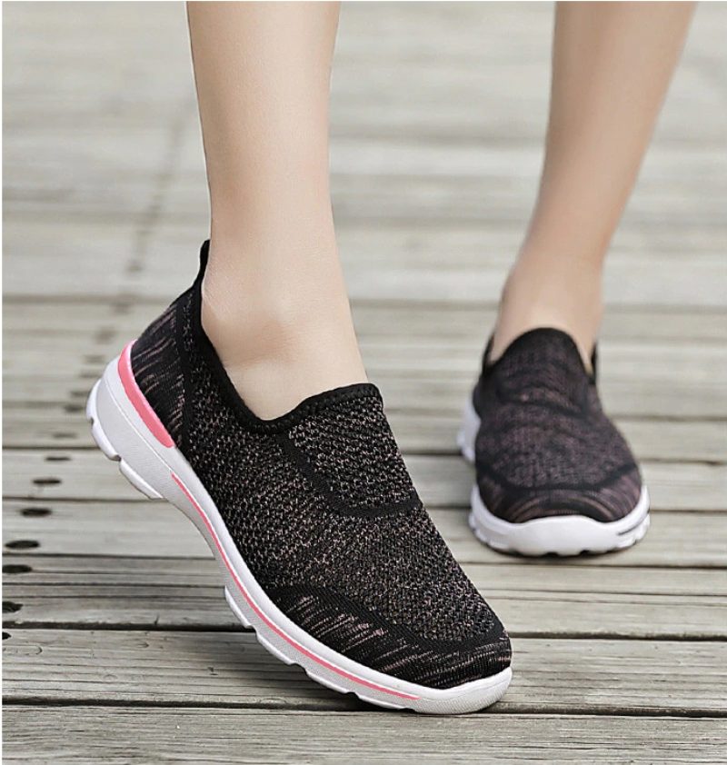 Estelita Kvinders Slip-on Åndbar Mesh Sommer Fashion Flat Black Sko - Sort Rød