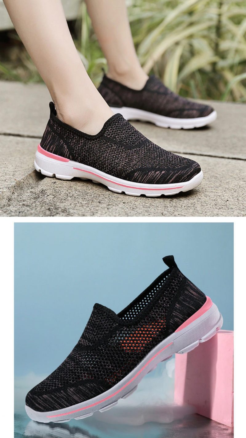Estelita Kvinders Slip-on Åndbar Mesh Sommer Fashion Flat Black Sko - Sort Rød